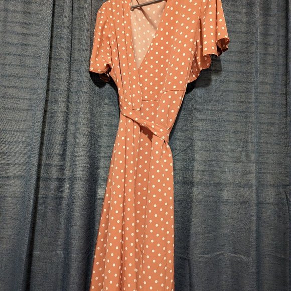 Pink polkadot flutter sleeve wrap dress - Picture 1 of 1